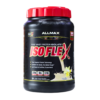 Envase de proteína en polvo ISOFLEX de Allmax, con un diseño moderno y atractivo. Este producto contiene 2 libras de aislado de proteína de suero puro, ideal para quienes buscan aumentar su ingesta de proteínas. Ofrece 27 gramos de proteína por porción, sin gluten y sin azúcares añadidos, perfecto para deportistas y entusiastas del fitness. Su sabor a vainilla garantiza una experiencia agradable al consumirlo. Ideal para mezclar en bat