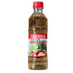 Botella de vinagre de manzana de la marca Condimentos, con un diseño atractivo y tapa roja. Este vinagre es ideal para aderezar ensaladas, marinadas y recetas de cocina. Su color dorado y su sabor ácido aportan un toque especial a los platillos. Perfecto para quienes buscan una opción saludable y natural en su dieta.