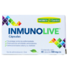 Caja de InmunoLive de Nature's Garden, que contiene 40 cápsulas de 500 mg cada una. Este suplemento está diseñado para proteger contra enfermedades, promover actividades antioxidantes y estimular la buena salud y vitalidad. Se administra de forma oral, siendo una opción ideal para fortalecer el sistema inmunológico y mejorar el bienestar general.