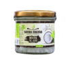 Frasco de aceite de coco de la marca Wayra Mikuna, con capacidad de 120 ml. El producto se presenta en un envase de vidrio transparente, con tapa dorada y etiqueta que destaca sus propiedades funcionales. Ideal para usos culinarios y cosméticos, este aceite de coco es 100% natural y puede ser parte de una dieta saludable.