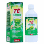 Botella de té verde de 500 ml de Nature's Pharma, presentada junto a su caja. El té verde es conocido por estimular el metabolismo, ser rico en antioxidantes y apoyar la digestión. También promueve la salud cardíaca, es apto para diabéticos y ayuda a combatir la fatiga física y mental. Ideal para quienes buscan mejorar su bienestar general.