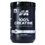 Envase de creatina Muscletech Platinum 100%, sin sabor, con 6 lbs y 80 porciones, diseñado para aumentar la fuerza y el desarrollo muscular.
