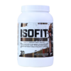 Envase de proteína ISOFIT de la marca Nutrex, sabor chocolate. Este producto es un aislado de suero de leche premium, ideal para quienes buscan aumentar su ingesta de proteínas de alta calidad. Cada porción ofrece 25 gramos de proteína, diseñada para ayudar en la recuperación muscular y el crecimiento. El bote contiene 30 porciones y es una opción perfecta para deportistas y entusiastas del fitness que desean mejorar su rendimiento y nutrición.