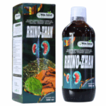 Suplemento alimenticio Rhino-Zhan de 500 ml, diseñado para promover la salud renal y mejorar el funcionamiento del sistema urinario. Presentado en un envase atractivo junto a su caja, este producto de la marca Más Salud destaca por sus ingredientes naturales y propiedades detoxificantes. Ideal para quienes buscan un apoyo en el cuidado de sus riñones y bienestar general.