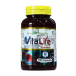 Frasco de 100 cápsulas de VitaLife, un suplemento natural de 1,000 mg, formulado para apoyar la salud celular y el bienestar general. Ideal para quienes buscan mejorar su energía y vitalidad. Este producto está diseñado para complementar una dieta equilibrada y un estilo de vida saludable.