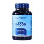 Suplemento de vitamina E-1000 I.U. de Nutrifit en frasco de 100 cápsulas, diseñado para apoyar la salud del corazón y proporcionar beneficios antioxidantes.