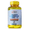 Suplemento de calcio, magnesio, zinc y vitamina D de Sun Vitamins en frasco de 90 tabletas. Formulado para promover la salud ósea y asegurar una absorción óptima. Ideal para quienes buscan fortalecer su sistema óseo y mejorar su bienestar general.