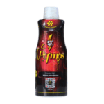 Botella de 600 ml de Pjmios, una solución oral de la marca PsychoChemistry, diseñada para mejorar el rendimiento en cultivos. Presenta un diseño atractivo en tonos oscuros con detalles en rojo y amarillo, incluyendo un código QR para más información. Ideal para agricultores que buscan optimizar sus cosechas.
