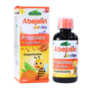 Imagen del jarabe Abejalín de Green Life, que combina propóleo y jalea real. Este producto de 240 ml se presenta en un envase oscuro con tapa de color naranja y está diseñado como expectorante. La caja incluye ilustraciones de abejas y elementos naturales, destacando sus ingredientes beneficiosos para la salud respiratoria. Ideal para quienes buscan un apoyo natural en el cuidado de la garganta y el sistema inmunológico.