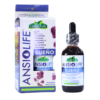 Suplemento AnsioLife Sueño de Green Life, presentado en un frasco de 60 ml. Contiene ingredientes naturales como valeriana, toronjil, manzanilla, L-teanina, melatonina y próspero. Diseñado para ayudar a controlar la ansiedad y promover un sueño reparador. Ideal para quienes buscan mejorar su calidad de descanso de manera natural.