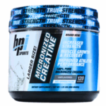 Envase de creatina micronizada de BPI Sports, con 120 porciones, diseñado para aumentar la fuerza, promover el crecimiento muscular y mejorar el rendimiento atlético. Sin sabor, 100% creatina pura.