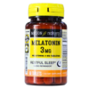 Frasco de melatonina de 3 mg de la marca Mason Natural, que contiene 60 tabletas. Este suplemento dietético está diseñado para promover un sueño reparador y mejorar la calidad del descanso. Ideal para quienes buscan regular su ciclo de sueño de manera natural.