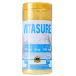 Envase de Vitasure, un suplemento nutricional en polvo de 700 g, que contiene 540 mg de aminoácidos, 9 mg de vitamina E y 600 mg de aminoácidos de origen vegetal, ideal para mejorar la salud y el bienestar.