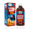 Imagen de un frasco y caja del producto CereMac Tonic, un suplemento alimenticio de 500 ml diseñado para mejorar la salud cerebral. La caja presenta un diseño llamativo en colores azul y rojo, destacando su uso para el bienestar cognitivo. Ideal para quienes buscan potenciar su memoria y concentración.