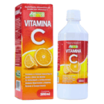 Botella de suplemento de vitamina C de 500 ml de Nature's Pharma, con caja, destacando sus beneficios para el sistema inmunológico y propiedades antioxidantes.