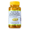 Frasco de aceite de sacha inchi de la marca Farbiopharma, que contiene 60 cápsulas blandas de 1 ml cada una. Este suplemento se utiliza para mejorar la salud cardiovascular y aportar ácidos grasos esenciales. Ideal para la administración oral, el aceite de sacha inchi es conocido por sus beneficios nutricionales y su origen natural.