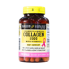 Suplemento alimenticio de colágeno 1500 con vitamina C de Mason Natural. Este producto en cápsulas está diseñado para apoyar la salud del cabello, la piel y las uñas, así como la función del cartílago y las articulaciones. Contiene 120 cápsulas por envase, ideal para quienes buscan mejorar su bienestar general.