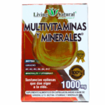 Suplemento alimenticio Multivitaminas y Minerales de Living Natural, presentado en cápsulas blandas de 1000 mg. Contiene biotina, ginseng y vitaminas B1, B2, B3, B6, B9 y B12, que aportan nutrientes esenciales para mejorar la energía y el bienestar general. Ideal para quienes buscan un impulso en su salud diaria.