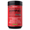 Suplemento de aminoácidos Amino Decanate de MuscleMeds, presentado en un envase negro y rojo. Contiene una fórmula avanzada para la construcción muscular con una proporción de BCAA anabólicos de 10:1:1. Cada porción incluye 5 g de glutamina de calidad premium y 500 mg de una matriz de aminoácidos críticos. Ideal para deportistas que buscan mejorar su rendimiento y recuperación muscular.