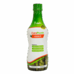 Botella de CuraPlants Vigor X, un producto especializado para el cuidado de plantas, diseñado para mejorar su crecimiento y salud. La etiqueta destaca sus beneficios, incluyendo la promoción de un desarrollo vigoroso y la resistencia a enfermedades. Ideal para jardineros y aficionados a la horticultura que buscan soluciones efectivas y naturales para el cuidado de sus plantas.