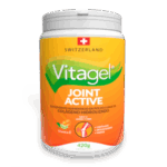 Envase de Vitagel Joint Active, suplemento alimenticio en polvo de colágeno hidrolizado, con vitamina C, 420 g, diseñado para mejorar la salud de articulaciones y músculos.