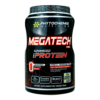 Envase de Megatech Pro Advanced Protein de Phytochemie Nutrition, un suplemento dietético en polvo de 900 gramos. Este producto sin colesterol, sin lactosa y sin grasas, contiene 30 gramos de proteína por porción. Además, incluye creatina monohidratada y BCAA's, ideal para el desarrollo muscular. Presentado en sabor vainilla y aspartame free, es perfecto para quienes buscan una nutrición eficiente en su rutina de ejercicio.