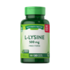 Suplemento de L-Lisina de Nature's Truth, 500 mg, en forma libre. Envase de 130 tabletas recubiertas, ideal para apoyar la salud inmunológica y el bienestar general. Producto sin gluten y adecuado para dietas vegetarianas. Perfecto para quienes buscan complementar su ingesta de aminoácidos esenciales.