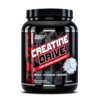 Envase de Creatine Drive de Nutrex, un suplemento de creatina monohidratada puro. Este producto está diseñado para mejorar el rendimiento muscular, aumentar la fuerza y facilitar la recuperación después del ejercicio. Ideal para atletas y aficionados al fitness que buscan maximizar sus resultados en el entrenamiento. El envase es negro con detalles rojos y presenta información clara sobre sus beneficios y uso.