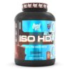 Proteína en polvo BPI Sports ISO HD de chocolate, 100% pura y aislada. Envase de 2,27 kg que proporciona 69 porciones. Ideal para aumentar la masa muscular y mejorar la recuperación después del ejercicio. Su fórmula de alta calidad es perfecta para deportistas y entusiastas del fitness que buscan un suplemento nutritivo y delicioso.