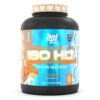 Envase de proteína en polvo BPI Sports ISO HD, que contiene 100% proteína aislada pura. Diseño atractivo con colores azul y naranja, y una imagen de un robot. El producto ofrece 69 porciones y está disponible en sabor vainilla. Ideal para quienes buscan aumentar su ingesta de proteínas de alta calidad y mejorar su rendimiento físico.