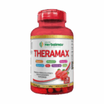 Suplemento alimenticio Theramax de Herbalmax, diseñado para fortalecer el sistema inmunológico. Contiene vitaminas A, C, D, E, B6, B12, zinc y otros nutrientes esenciales. Presentado en un frasco de 30 tabletas, ideal para apoyar la salud general y el bienestar.