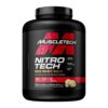 Suplemento de proteína Muscletech NitroTech 100% Whey Gold en sabor crema de vainilla francesa. Cada porción contiene 24 gramos de proteína, 5.4 gramos de BCAA y 4 gramos de glutamina. Ideal para deportistas y personas activas que buscan aumentar su ingesta de proteínas de alta calidad. Envase de 2.27 kg, libre de gluten y formulado para facilitar la digestión. Perfecto para mezclar en batidos