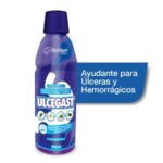 Botella de Ulcegast, un producto diseñado para ayudar en el tratamiento de úlceras y hemorragias. Su fórmula está elaborada para proporcionar alivio y favorecer la salud gastrointestinal. Ideal para quienes buscan un complemento en el manejo de condiciones digestivas.