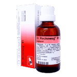 Frasco de solución homeopática Dr. Reckeweg R1 Anginacid, que contiene 10 g de solución con ingredientes activos como Kalium bichromicum D12 y Lachesis D12. Presentado en un envase de vidrio oscuro para proteger su contenido y acompañado de una caja informativa. Ideal para el tratamiento de afecciones anginosas y mejora del bienestar respiratorio.