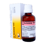 Frasco de solución homeopática Dr. Reckeweg R14, que se utiliza para tratar diversas afecciones. El envase incluye un prospecto con instrucciones y composición. Este producto es de uso oral y no contiene alcohol. Ideal para quienes buscan alternativas naturales en su tratamiento.