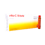 Tónico homeopático Vita-C 15 Forte de Dr. Reckeweg, presentado en una caja con 12 ampollas de 10 ml cada una, ideal para el fortalecimiento del sistema inmunológico.