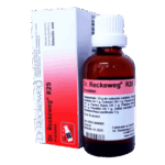 Frasco de solución homeopática Dr. Reckeweg R25, utilizado para tratar irritaciones. Contiene ingredientes naturales como Cantharis, Ferrum phosphoricum y otros. Presentado en un envase de vidrio de 30 ml, acompañado de su caja original. Ideal para quienes buscan tratamientos alternativos y efectivos.
