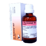 Botella de Dr. Reckeweg R27, un medicamento homeopático en solución oral que contiene ingredientes como Bryonia, Phytolacca y Taraxacum. Presentado en un frasco de vidrio ámbar de 50 ml, acompañado de su caja original. Ideal para el tratamiento de diversas afecciones, su uso debe ser supervisado por un profesional de la salud.