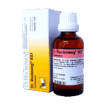 Frasco de solución oral Dr. Reckeweg R37, utilizado para el tratamiento de la colitis. Presenta un diseño atractivo con una etiqueta clara que indica su contenido y uso. El envase incluye información sobre la dosis y las indicaciones. Ideal para quienes buscan una alternativa natural para aliviar síntomas gastrointestinales.