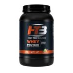 Envase de proteína de suero de leche de High Tech Builders, sabor natural, con 24g de proteína por porción, bajo en carbohidratos y sin gluten, ideal para aumentar masa muscular y mejorar la recuperación.